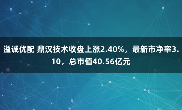 溢诚优配 鼎汉技术收盘上涨2.40%，最新市净率3.10，总市值40.56亿元
